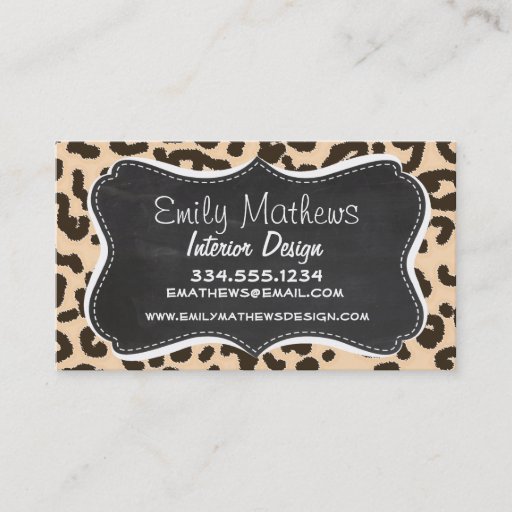 Customizable Bisque Color Leopard Print; Retro Chalkboard Business Card Templates