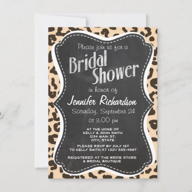 Bisque Color Leopard Print; Retro Chalkboard Invitation (Front)