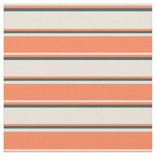 Bisque, Coral & Dark Slate Gray Lines Fabric