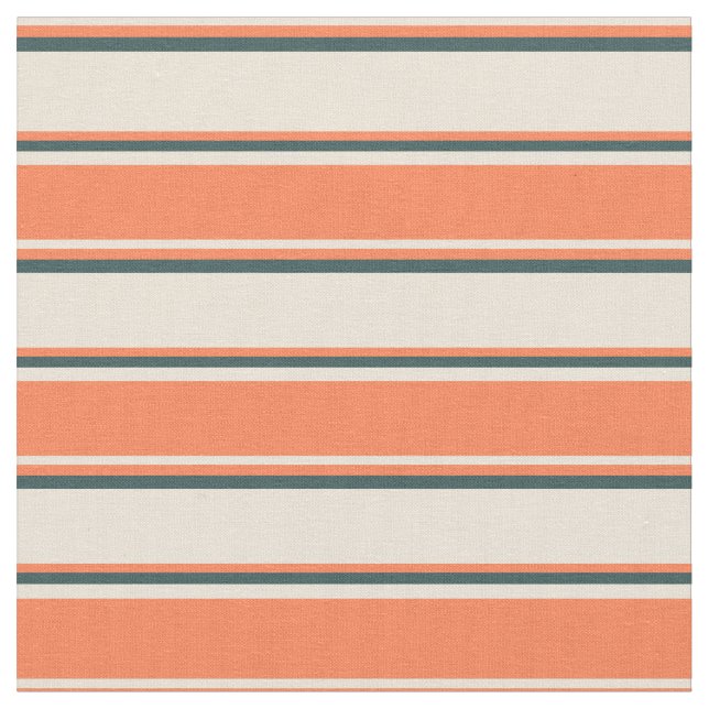 Bisque, Coral & Dark Slate Gray Lines Fabric (Close Up)