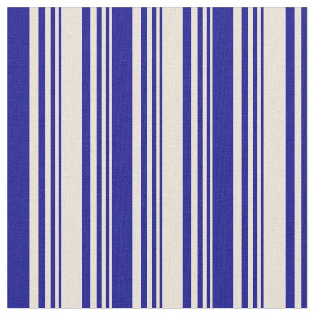 Bisque & Dark Blue Pattern of Stripes Fabric (Close Up)