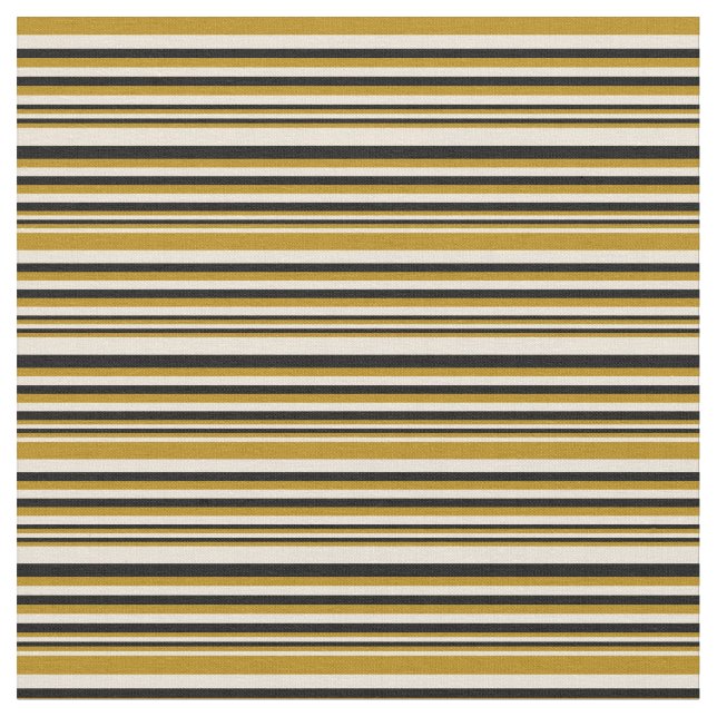 Bisque, Dark Goldenrod & Black Colored Lines Fabric (Close Up)