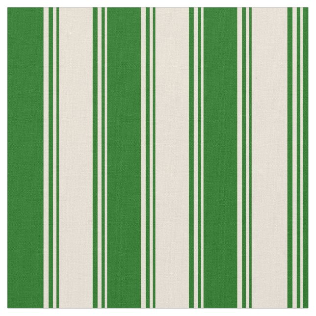 Bisque & Dark Green Striped Pattern Fabric (Close Up)