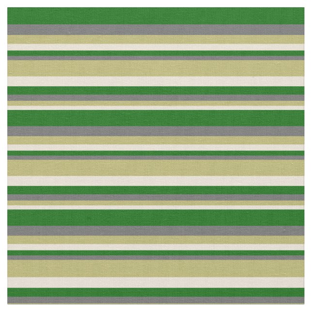 Bisque, Dark Khaki, Dim Grey & Dark Green Lines Fabric (Close Up)