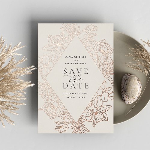 Bisque  Floral Diamond Foil Save the Date Card