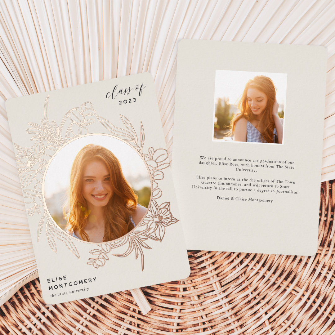 Bisque | Floral Foil Photo Graduation Announcement