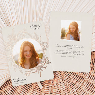 Bisque Floral Foil Photo Graduation Announcement