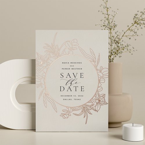 Bisque  Floral Foil Save the Date Card