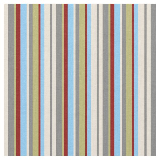 Bisque, Gray, Khaki, Red & Light Sky Blue Lines Fabric