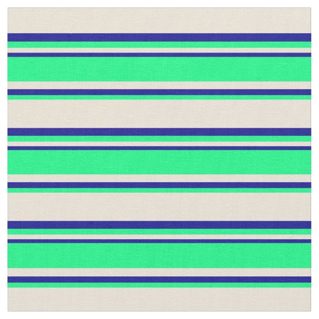 Bisque, Green, and Dark Blue Lines Fabric (Close Up)