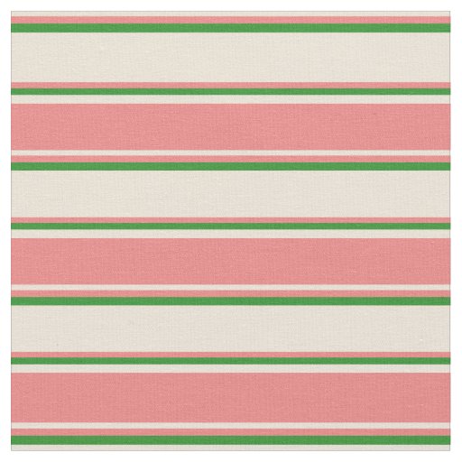 Bisque, Light Coral, and Forest Green Lines Fabric