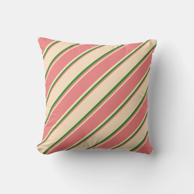 Bisque, Light Coral, and Forest Green Lines Pillow (Front)
