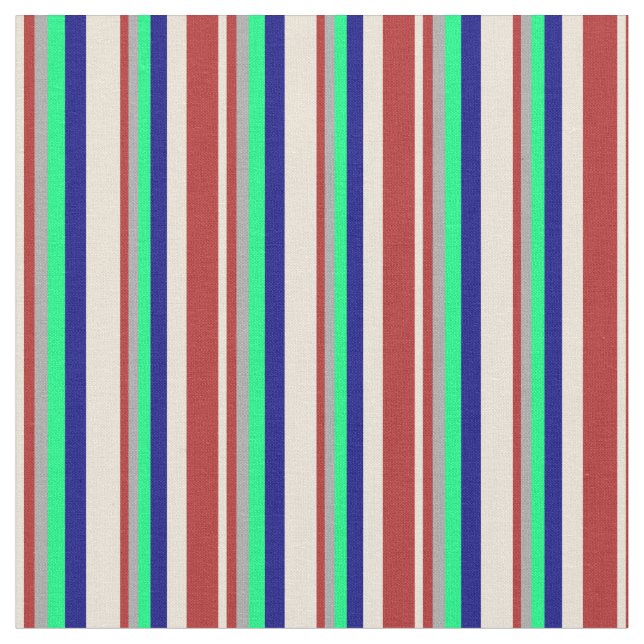 Bisque, Red, Dark Gray, Green, and Blue Lines Fabric (Close Up)