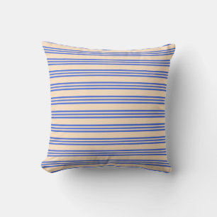 Bisque & Royal Blue Colored Lined Pattern Pillow