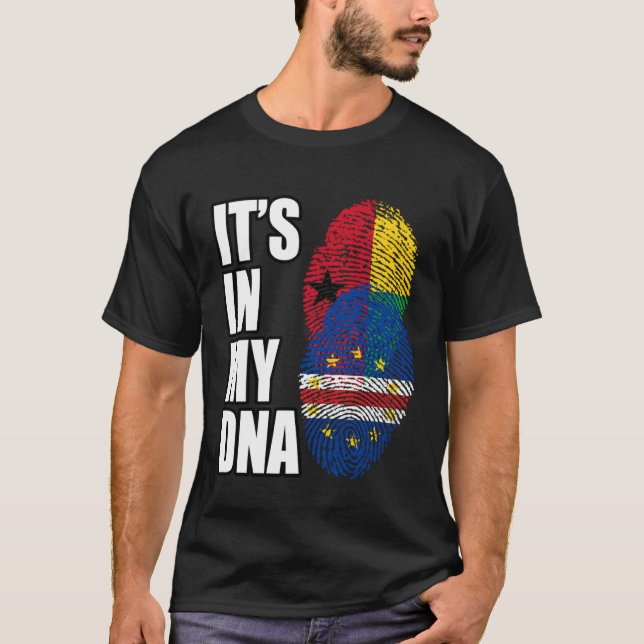 Bissau Guinean And Cabo Verdean Mix DNA Flag Herit T-Shirt (Front)