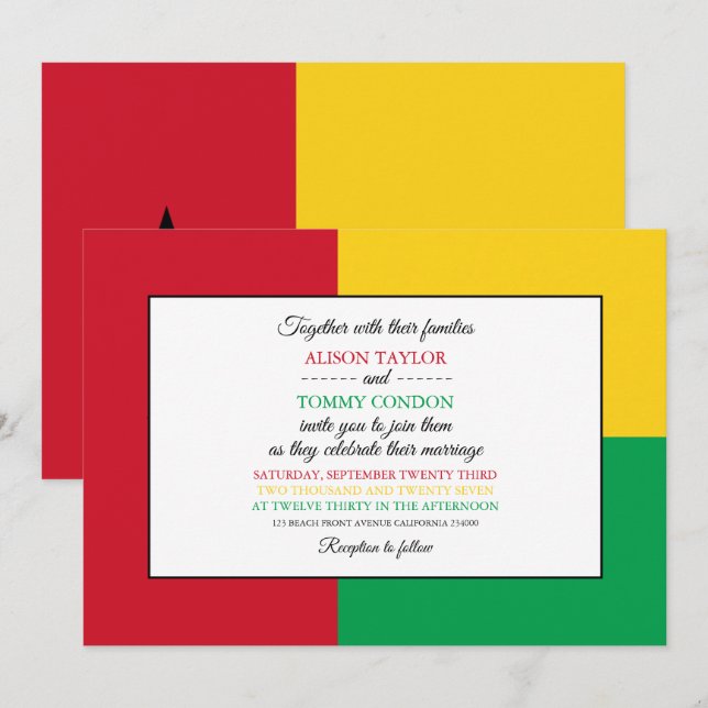 Bissau-Guinean Flag, Flag of Guinea-Bissau Wedding Invitation (Front/Back)