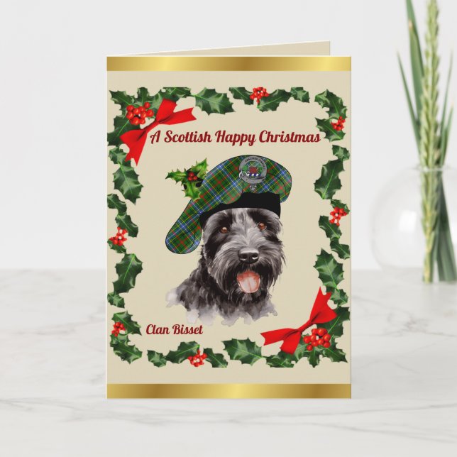 Bisset Scottie Dog Personalized Xmas Card (Front)