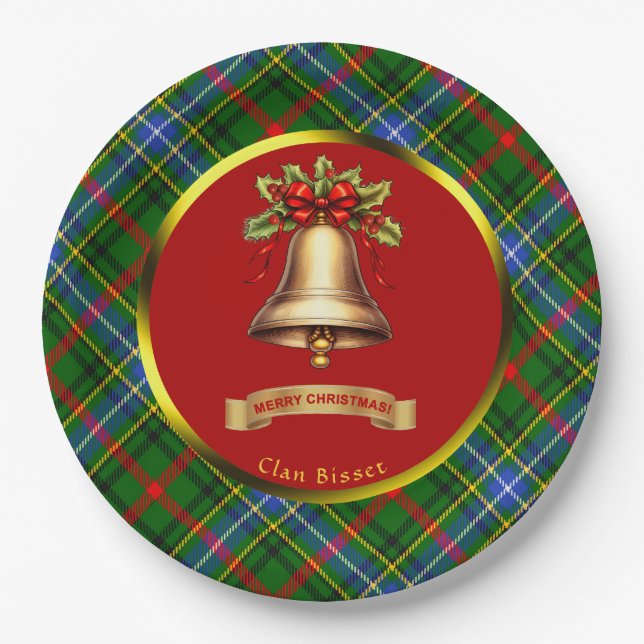 Bisset Tartan Personalized Christmas Paper Plates (Front)