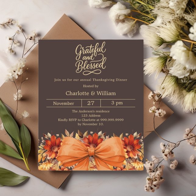 Bistre bow orange Thanksgiving dinner invitation (Creator Uploaded)
