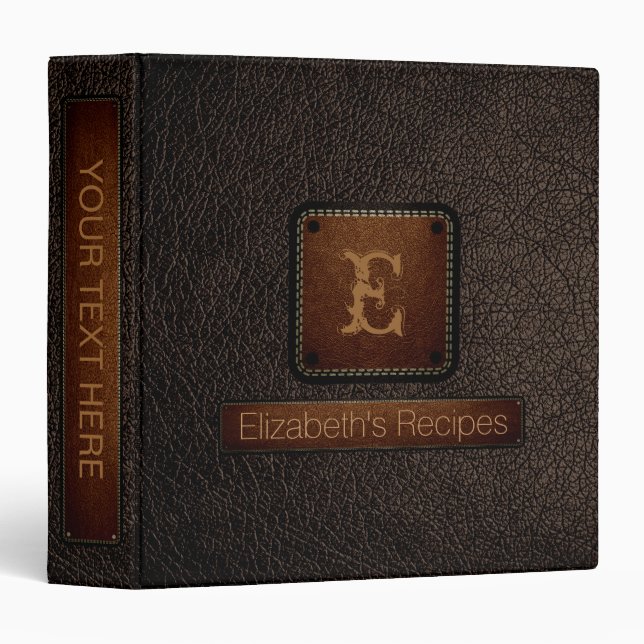 Bistre Leather Elegant Monogram 3 Ring Binder (Front/Spine)