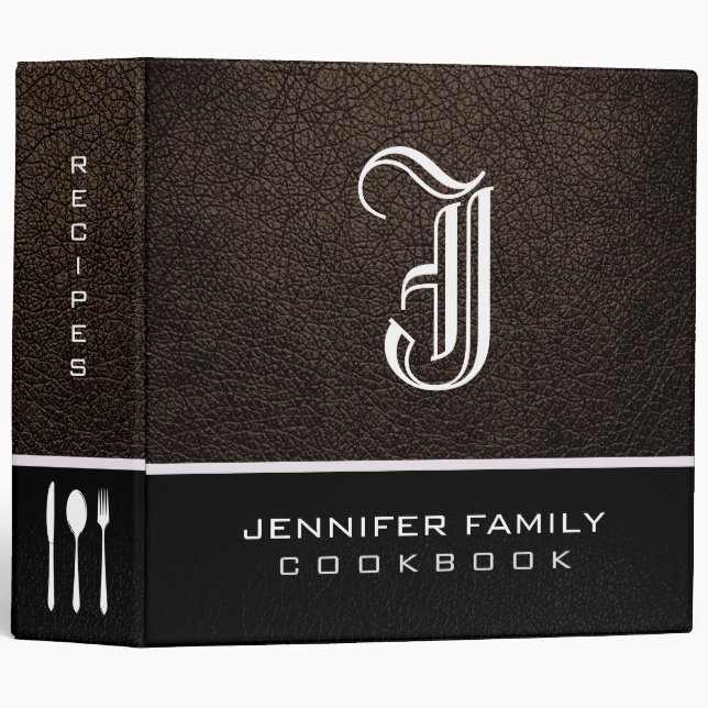 Bistre Leather Family Recipes Monogram Binder (Front/Spine)