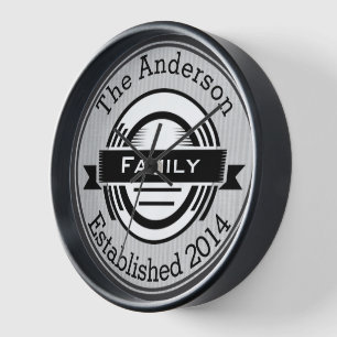 Bistro Style Aesthetic Family Name Retro Logo Wall Clock