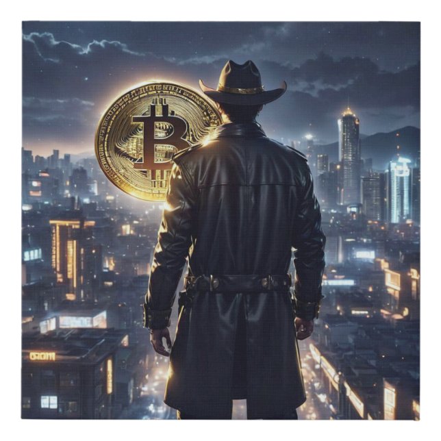 Bit Coin Cowboy Poster Art Faux Canvas Print (Front)