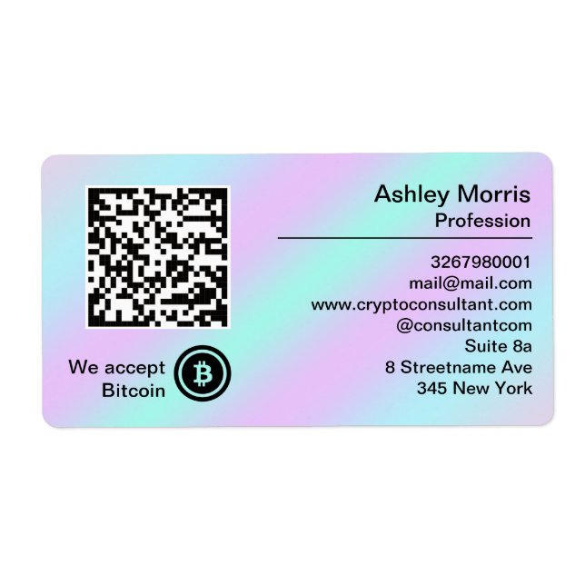 Bit Me QR Code We Accept Bitcoin Logo Holograph Label (Front)