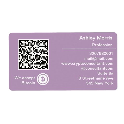 Bit Me QR Code We Accept Bitcoin Logo Lavender Label