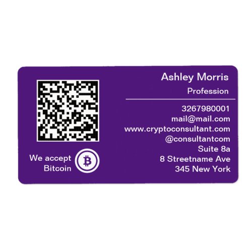 Bit Me QR Code We Accept Bitcoin Logo Purple Label