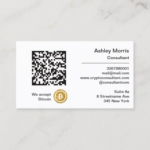 Bit Me QR Code We Accept Bitcoins Consultant Gold Business Card