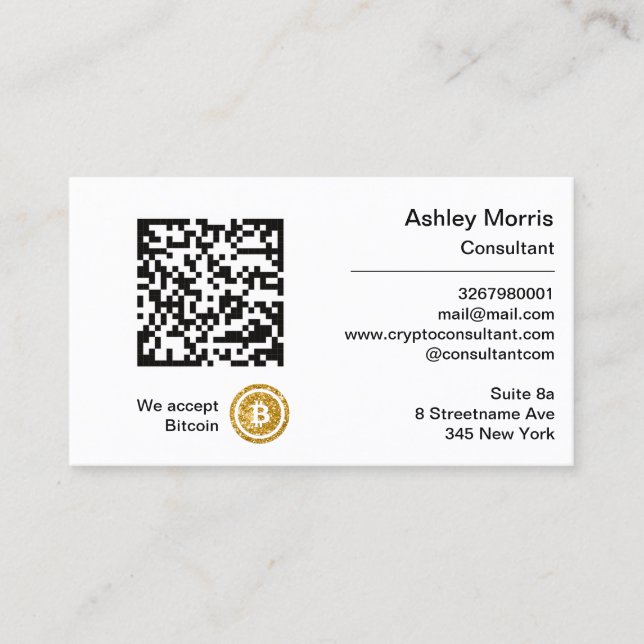 Bit Me QR Code We Accept Bitcoins Consultant Gold Business Card (Front)