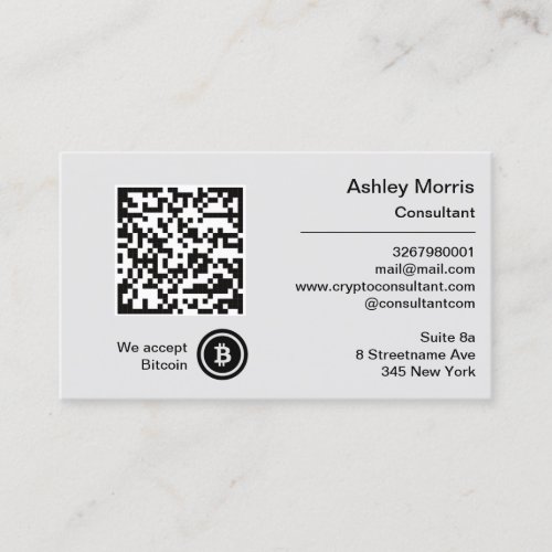 Bit Me QR Code We Accept Bitcoins Consultant Gray Business Card