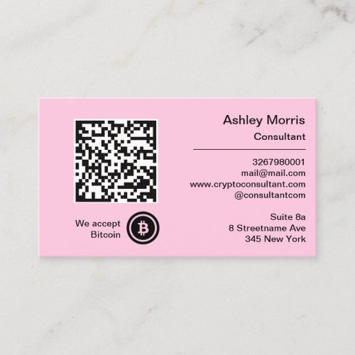 Bit Me QR Code We Accept Bitcoins Consultant Pink Business Card