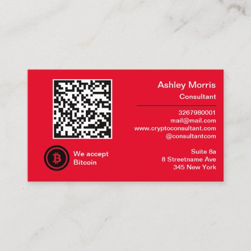 Bit Me QR Code We Accept Bitcoins Consultant Red Business Card