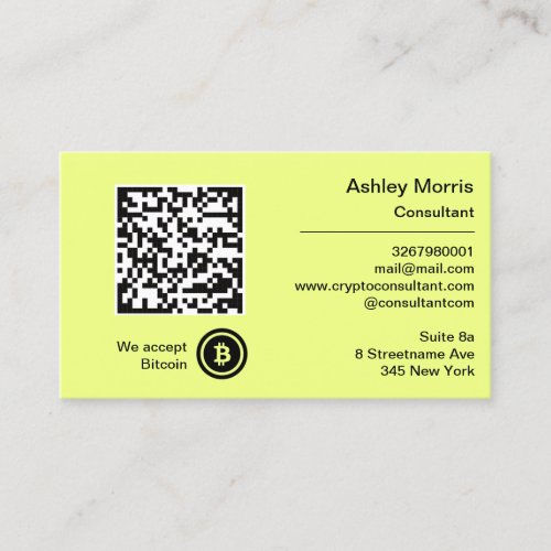 Bit Me QR Code We Accept Bitcoins Consultant Yello Business Card