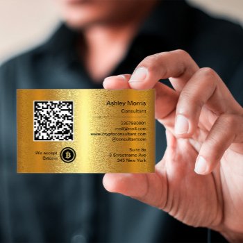 Bit Me Qr Code We Accept Bitcoins Custom Gold Business Card by luxury_luxury at Zazzle
