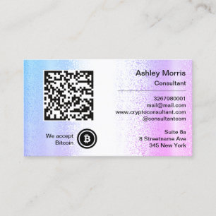 Bit Me QR Code We Accept Bitcoins Custom Pink Blue Business Card