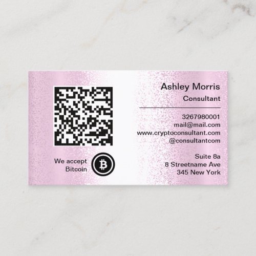 Bit Me QR Code We Accept Bitcoins Custom Pink Business Card