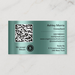 Bit Me QR Code We Accept Bitcoins Custom Teal Business Card
