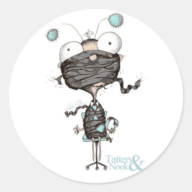 "Bit Tied Up" -  Quirky Teal & White Stickers (Front)