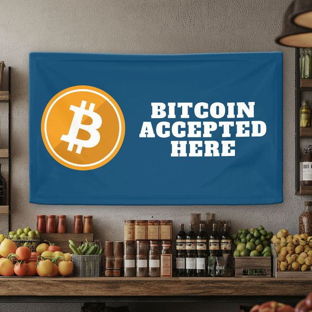 Bitcoin Accepted Here - digital cryptocurrency Banner (Bitcoin Accepted Here Banner)