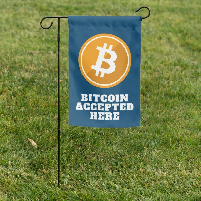 Bitcoin Accepted Here - digital cryptocurrency Garden Flag (In SItu)