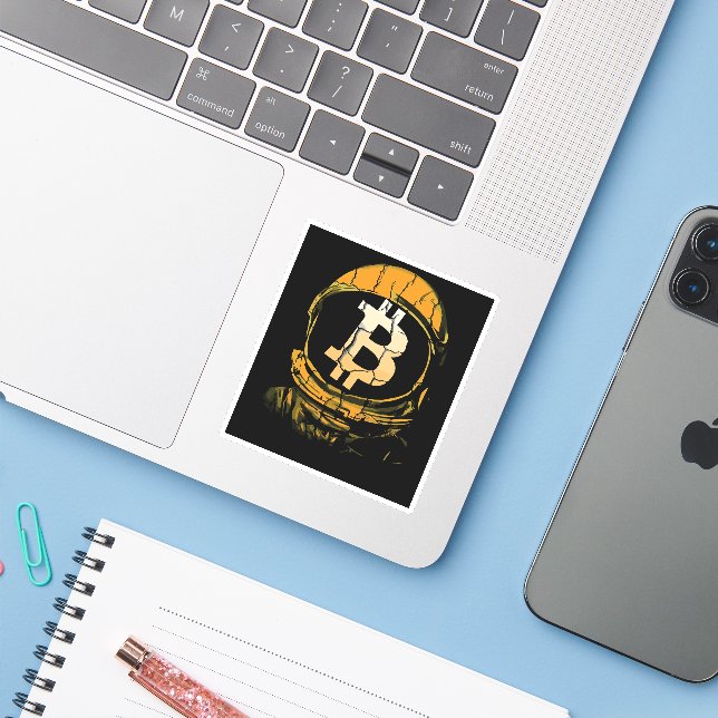 Bitcoin Astronaut-Crypto Astronaut Sticker (Laptop w/ iPhone)