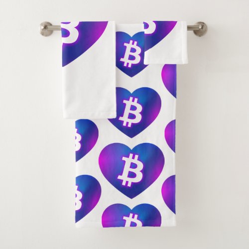 Bitcoin B in Heart Bath Towel Set