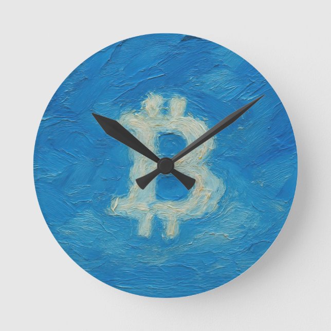 Bitcoin Blue Sky (Oil, Style: 2) Round Clock (Front)