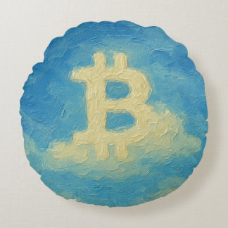 Bitcoin Blue Sky (Oil, Style: 4) Round Pillow