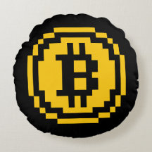 Bitcoin BTC 8-Bit Logo | Round Throw Pillow