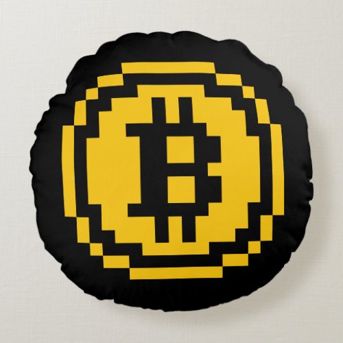 Bitcoin BTC 8_Bit Logo  Round Throw Pillow