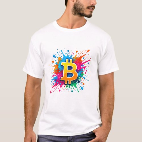 Bitcoin BTC Cryptocurrency logo Color Splash T_Shirt